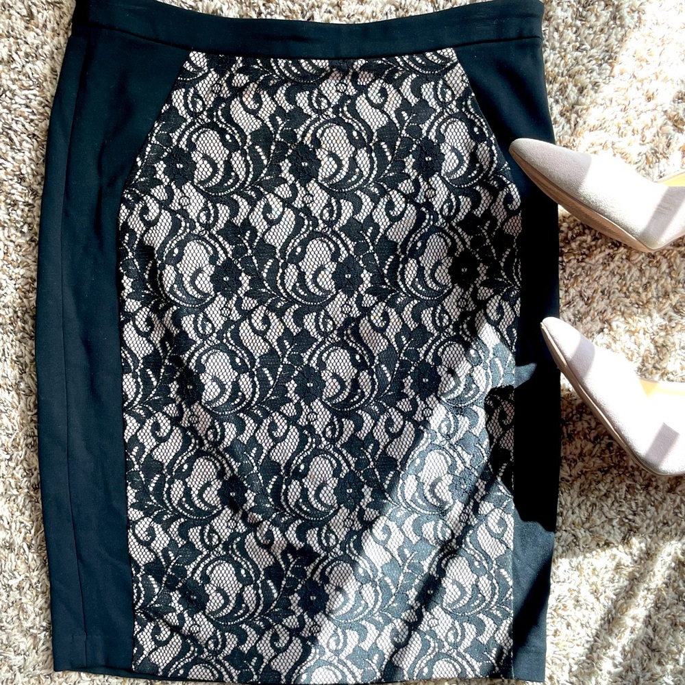 The Limited black and grey lace front pencil skirt